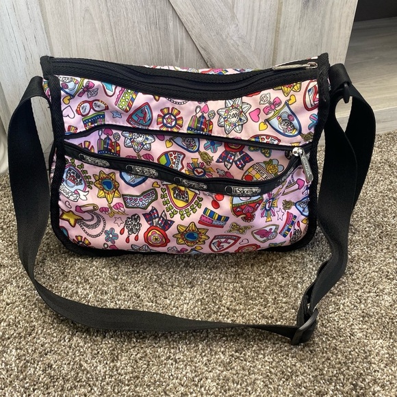 Lesportsac 00s Bag Of Honor Pink Tattoo Print Crossbody Bag - Picture 6 of 10